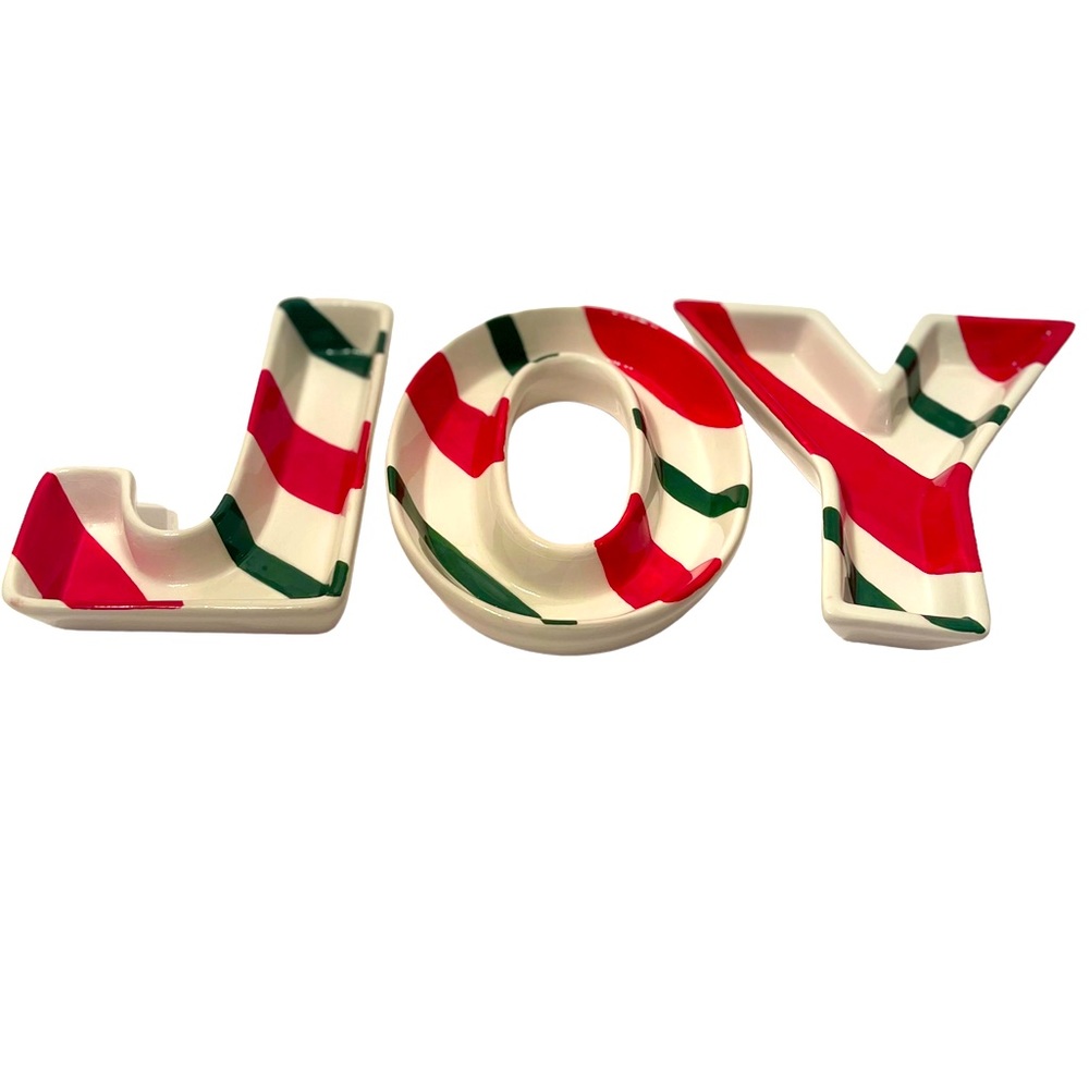 Christmas Stripes JOY Tid Bit Dish (3 pcs)NWOT